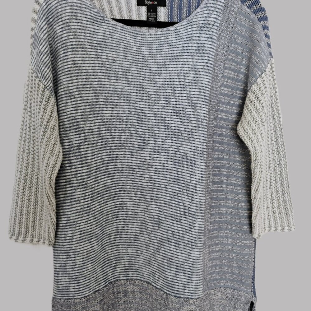 Style & Co Women's Colorblock Open Knit Pullover Sweater Size Large